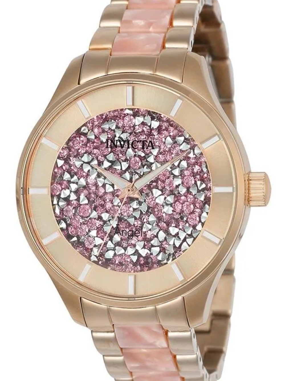 Invicta Rose Gold Tone Watch with Pink Crystal Dial and Pink Inlay Bracelet